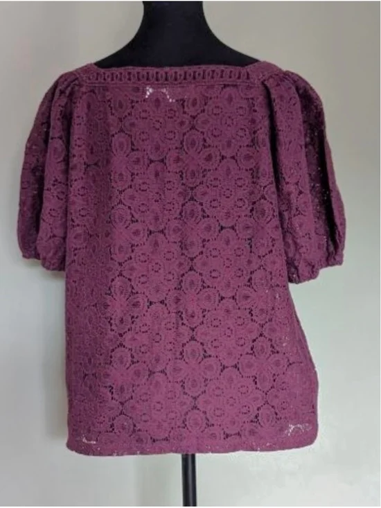 Loft Square Neck Lacey Blouse M Deep Plum Boho Romantic - Picture 6 of 12